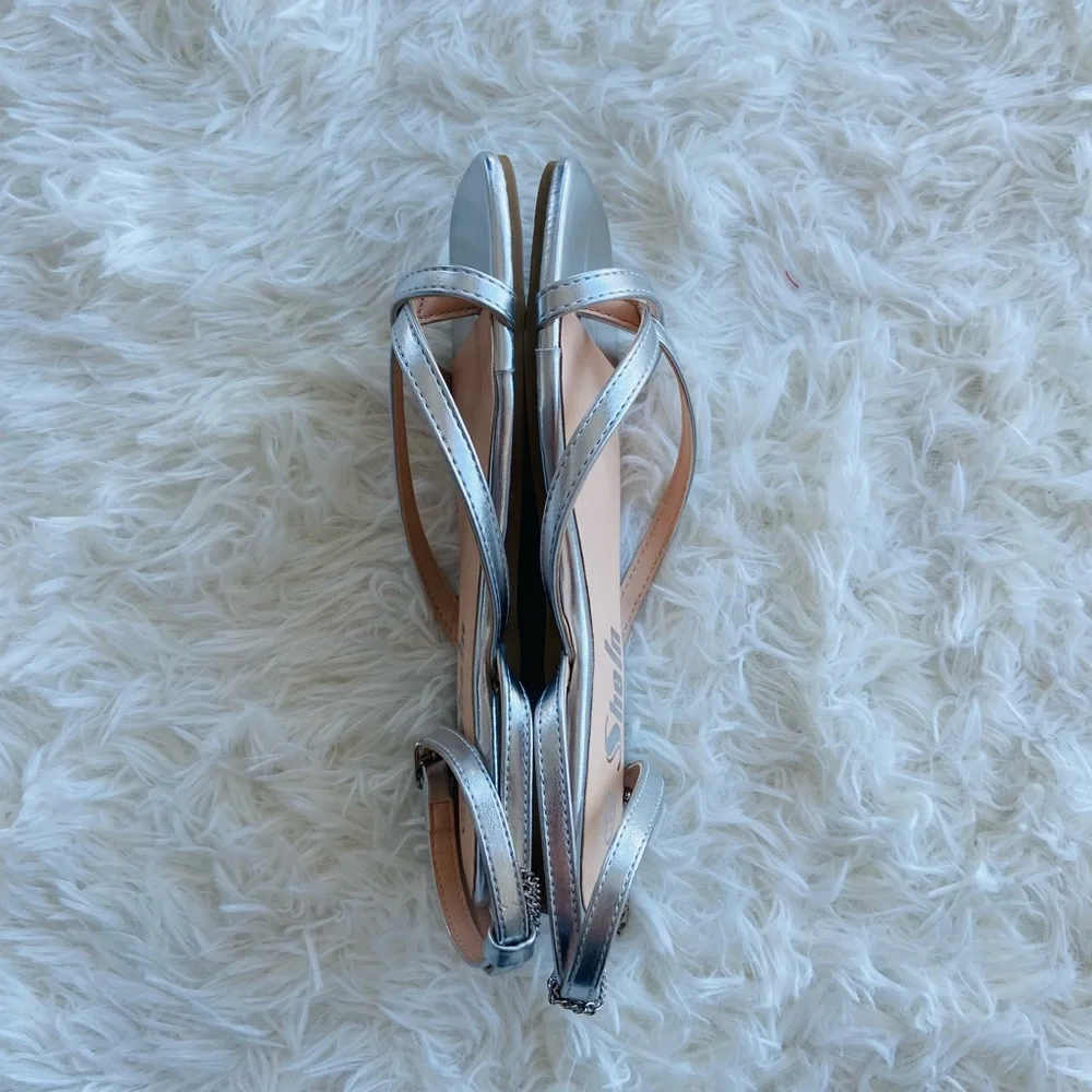 🤍New! Shein Silver Ankle Strap Flat Sandals